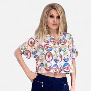 Sunburst Kiss Tropical Aloha Hawaiian Cropped Shirt